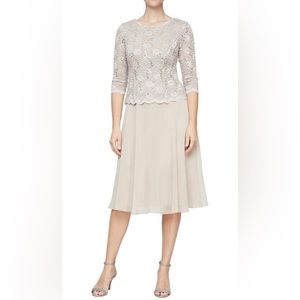 Alex Evenings Women's Tea Length Lace Mock Dress 14P